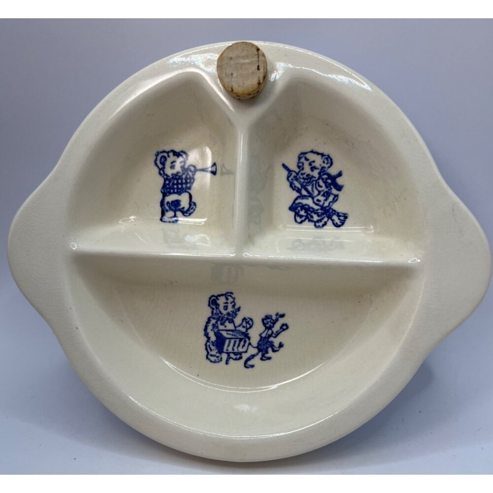 Vtg Excello Warming Hot Water Plate 3 Compartment, W/ Cork, Three Little Bears